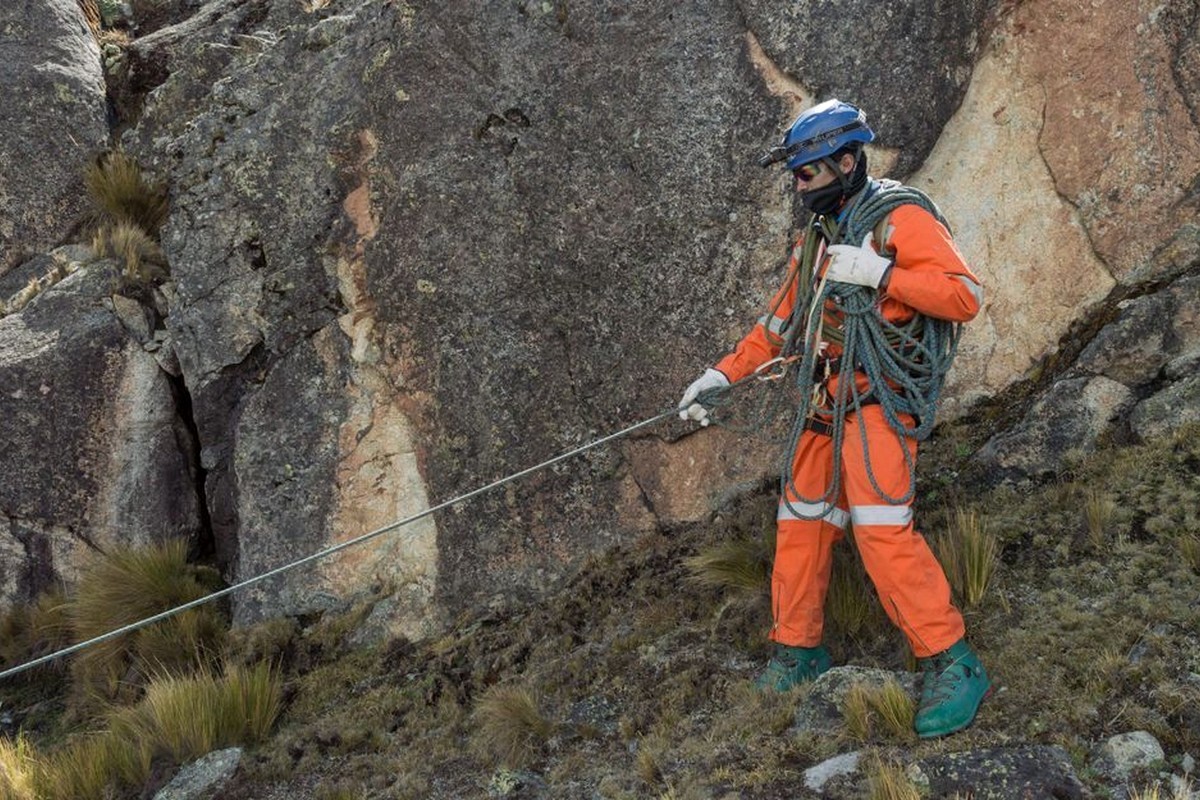 Outdoor walker on a rocky landscape